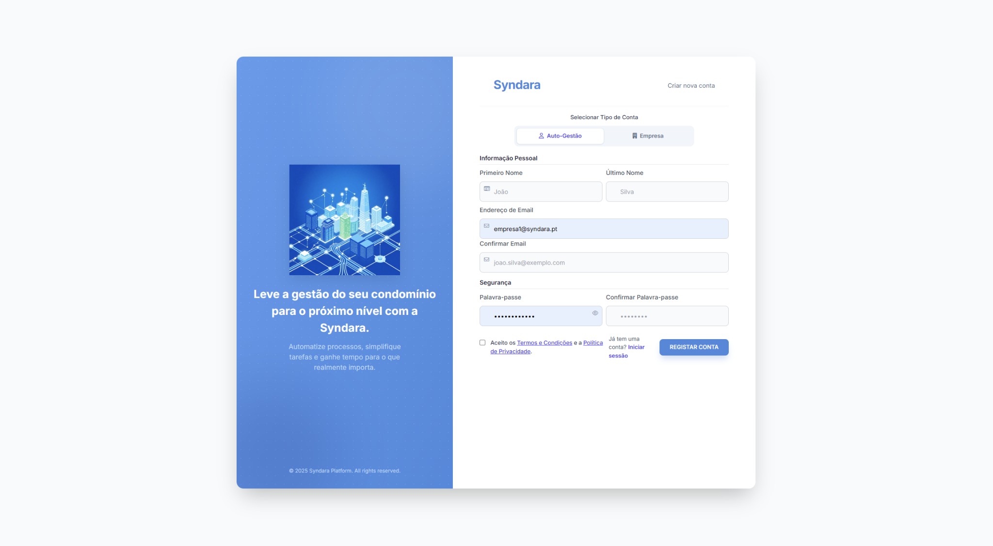 Registo Web - Auto-Gestão