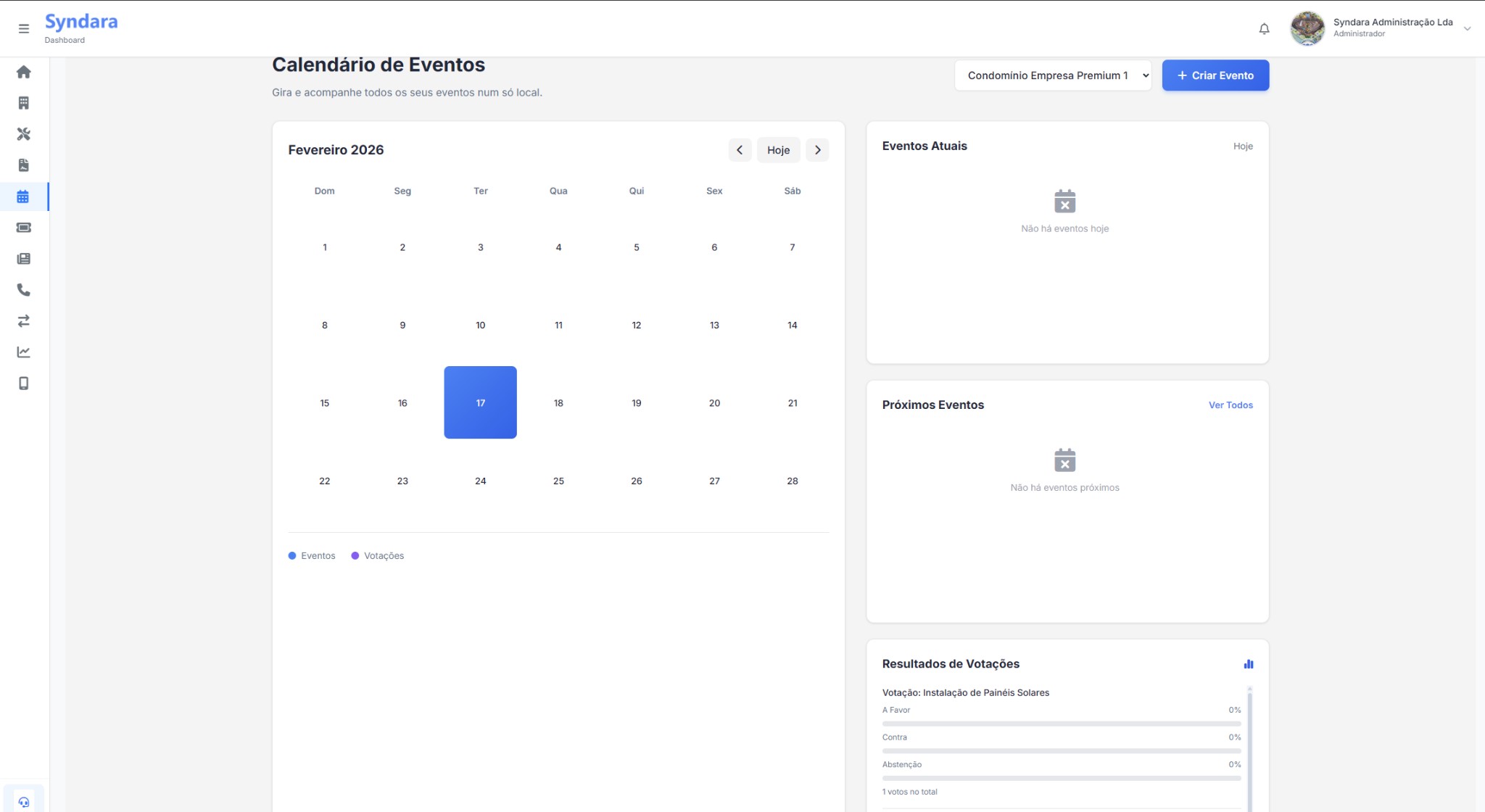 Calendário de Eventos Web - eventos atuais, próximos e resultados de votações